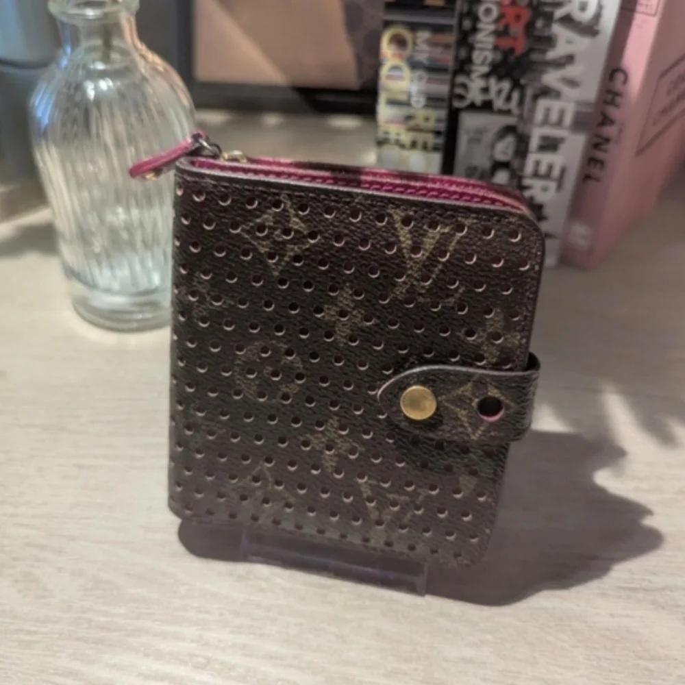Louis Vuitton Perforated Metallic Brown Wallet with Magenta Interior